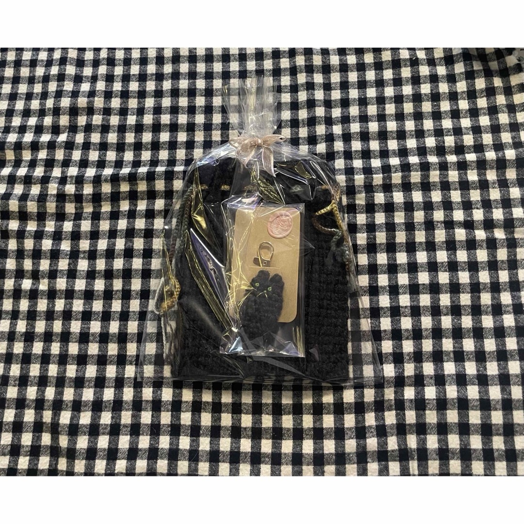 黒い猫の巾着　あみぐるみ　プレゼント ハンドメイドのファッション小物(ポーチ)の商品写真