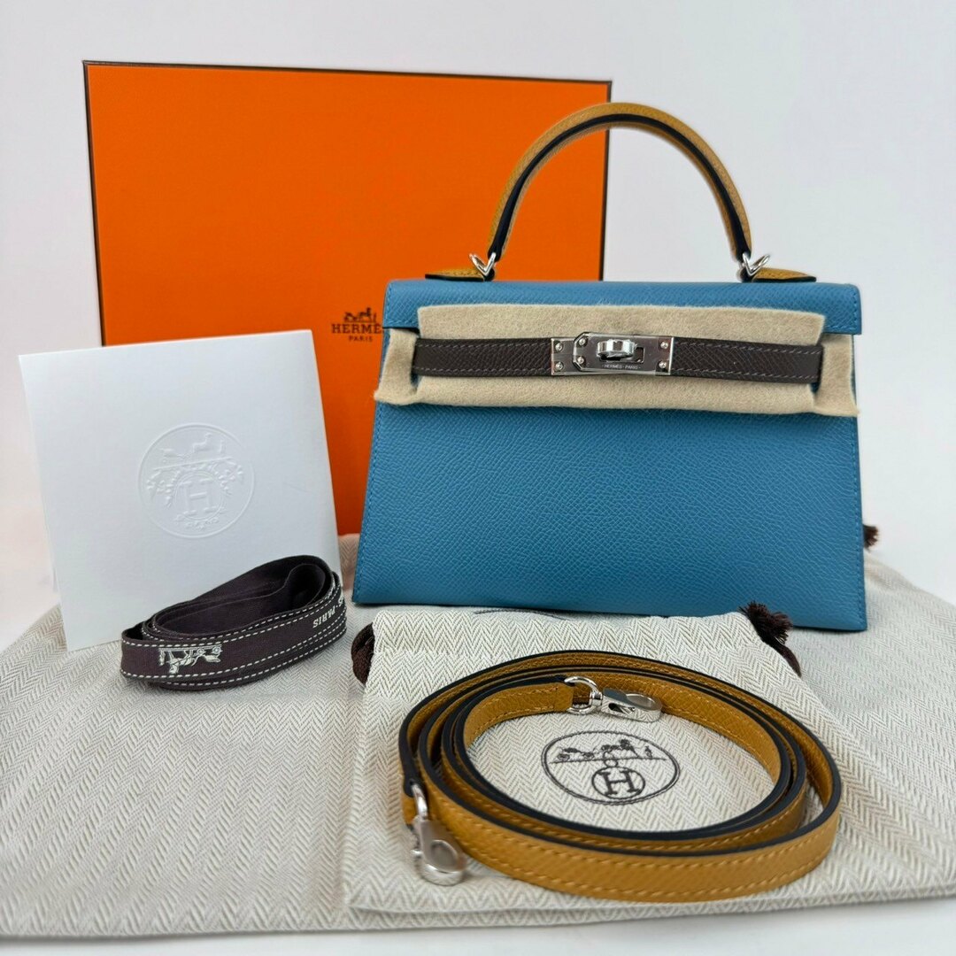 Hermes(エルメス)の新品未使用 HERMES エルメス Mini kelly Tricolore ミニケリー トリコロール NewBleujean/Ecorce/Natural Sabre ニューブルージーン/ エコルセ/ナチュラルサブレ PHW シルバー金具 Epsom エプソン W刻 レディースのバッグ(ショルダーバッグ)の商品写真