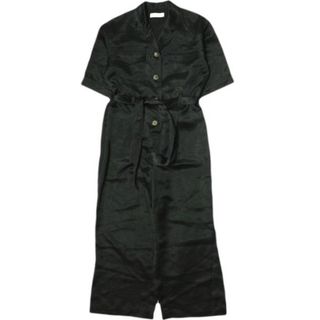 SAYAKADAVIS サヤカデイヴィス 日本製 OPEN COLLAR JUMPSUIT サテン オープンカラージャンプスーツ LJS28-TWS M BLACK オールインワン 半袖【中古】【SAYAKADAVIS】(サロペット/オーバーオール)