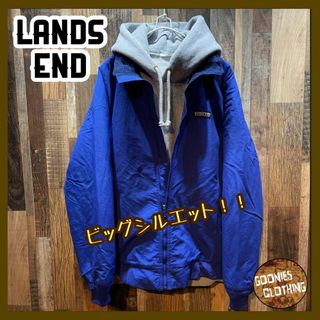 ランズエンド(LANDS’END)のブルー ナイロン XL メンズ 青 USA製 90s ジャケット アウター(ナイロンジャケット)