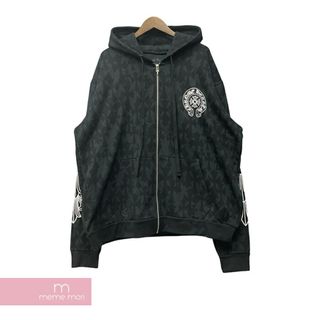 クロムハーツ(Chrome Hearts)のCHROME HEARTS 2024SS Graveyard Cemetery Cross Sweat Zip-Up Hoodie クロムハーツ グレイブヤードセメタリークロススウェットフーディジップアップパーカー 総柄 ロゴプリント フローラル ホースシュー ブラック サイズXL【240420】【新古品】【me04】(パーカー)