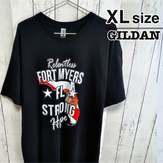 ギルタン(GILDAN)のUSA古着　GILDAN　Tシャツ　XL　ブラック　プリント　ロゴ　ヒップホップ(Tシャツ/カットソー(半袖/袖なし))