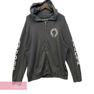 クロムハーツ(Chrome Hearts)のCHROME HEARTS Old Scroll  Label Zip Up Hoodie クロムハーツ オールドスクロールラベルジップアップフーディ ジップパーカー ダガージップ ホースシュー バックプリント 袖ロゴ ダガー グレー サイズL 【240421】【中古-D】【me04】(パーカー)