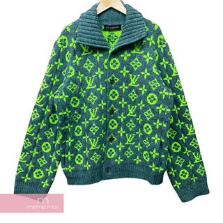 ルイヴィトン(LOUIS VUITTON)のLOUIS VUITTON 2022SS Signature Cardigan 1A9T89 ルイヴィトン シグネチャーカーディガン ニット 総柄モノグラム ウール素材 ネオンカラー ブルー×ライトグリーン サイズXXL【240421】【新古品】【me04】(カーディガン)