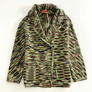 ミッソーニ(MISSONI)の37d22 【美品】 伊製 MISSONI ミッソーニ カシミヤ100％ ミドルゲージニットジャケット カシミヤニット  44 グリーン系 レディース 婦人服(ノーカラージャケット)