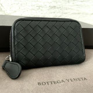 ボッテガヴェネタ(Bottega Veneta)の美品☆ボッテガ イントレチャート ラウンドジップ コインケース ブラック レザー(コインケース/小銭入れ)