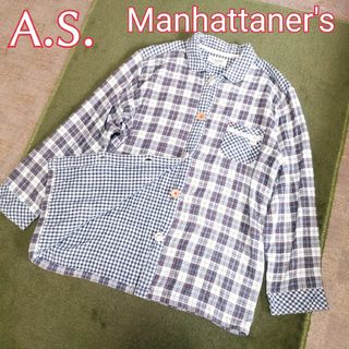 A.S.Manhattaner's - エーエスマンハッタナーズ　チェック柄　猫ボタン長袖シャツ　Lサイズ