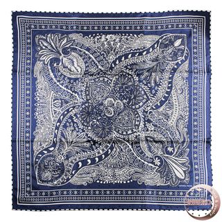 エルメス(Hermes)のHERMES エルメス バンダナ Le Jardin de la Maharani Bandana マハラニの庭  043998S 07 スカーフ カレ55 2023SS  ネイビー ホワイト【中古】(バンダナ/スカーフ)