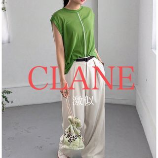 クラネ(CLANE)のNEW！新品未使用⭐︎CLANE激似　ブロックヘム　シースルートップス　グリーン(シャツ/ブラウス(半袖/袖なし))