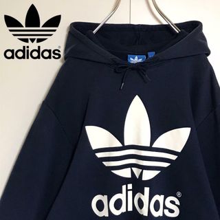 アディダス(adidas)の【人気定番】アディダス　センタービッグロゴ入りパーカー　ネイビー　L  C396(パーカー)