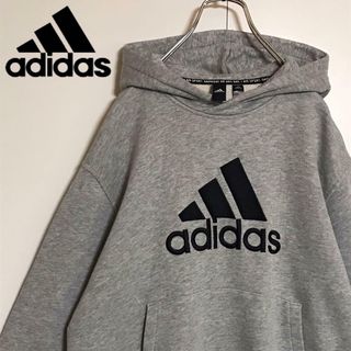 adidas - 【美品】アディダス　刺繍デカロゴ入りパーカー　裏パイル　グレー　A963