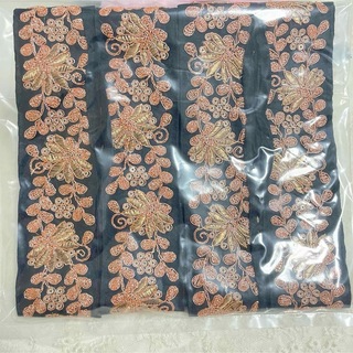インド刺繍リボン4m (5.5㎝×100㎝×4本)ボタニカル ブラック×ゴールド(生地/糸)