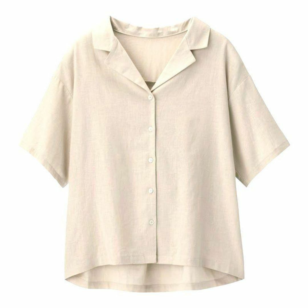 GU(ジーユー)のジーユー　リネンブレンドオープンカラーシャツ(5分袖)　麻　シャツ　五分袖シャツ レディースのトップス(シャツ/ブラウス(半袖/袖なし))の商品写真