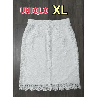 ジーユー(GU)のユニクロ　UNIQLO  レディース  レーススカート ホワイト 白  XL(ひざ丈スカート)
