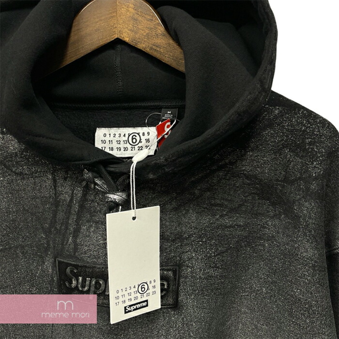 Supreme(シュプリーム)のSupreme×MM6 Maison Margiela 2024SS Box Logo Hooded Sweatshirts シュプリーム MM6メゾンマルジェラ ボックスロゴフーディスウェットシャツ プルオーバーパーカー 加工 ロゴパッチ ブラック×グレー サイズM【240421】【新古品】【me04】 メンズのトップス(パーカー)の商品写真