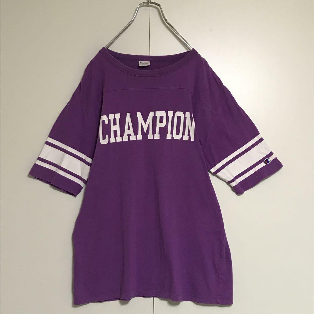 Champion(チャンピオン)の【ビッグサイズ】チャンピオン　センターロゴ入り半袖Tシャツ　パープル　F956 レディースのトップス(Tシャツ(半袖/袖なし))の商品写真