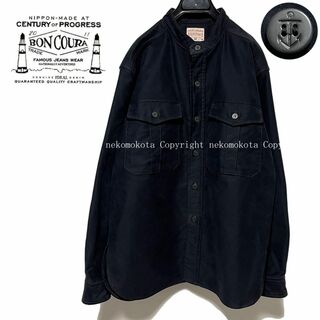 BONCOURA モールスキン バンドカラー 長袖 シャツ 40 黒 ボンクラ