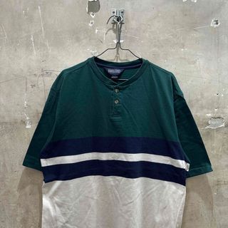 ランズエンド(LANDS’END)の90s USA製古着 ランズエンド ヘンリーネックボーダーTシャツ(Tシャツ/カットソー(半袖/袖なし))