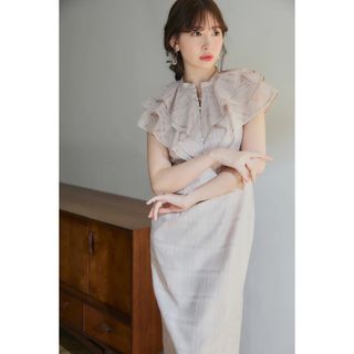 ハーリップトゥ(Her lip to)のSplit Ruffled Check Organza Dress(ロングワンピース/マキシワンピース)