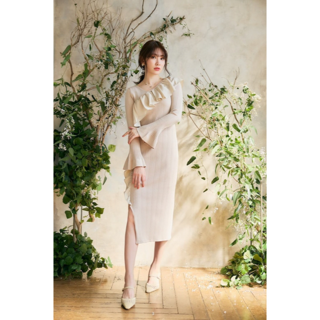 Her lip to(ハーリップトゥ)のHer lip to Ruffle Wrap Rib Knit Dress  レディースのワンピース(ロングワンピース/マキシワンピース)の商品写真