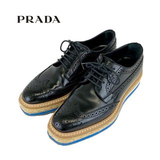 プラダ(PRADA)のプラダ PRADA フラットシューズ スリッポン 靴 シューズ レザー ブラック ブルー レースアップシューズ エスパドリーユ プラットフォーム(ローファー/革靴)