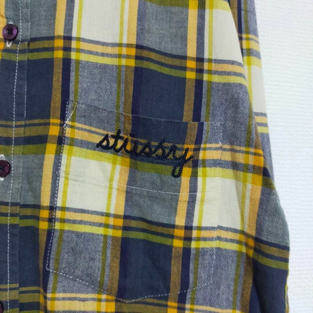 STUSSY(ステューシー)のステューシー チェックシャツ イエロー レディース 刺繍ロゴ フランネル 春 S レディースのトップス(シャツ/ブラウス(長袖/七分))の商品写真