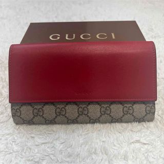 グッチ(Gucci)の綺麗！GUCCI グッチ GGスプリーム 長財布 レザー製 赤×ピンクパープル(財布)