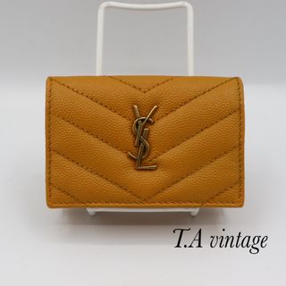 Saint Laurent - 美品！サンローラン　パリ　Vステッチ　コンパクト　折り財布　イエロー