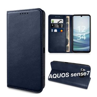 AQUOS sense7 ケース 手帳型 カード収納 （ブルー）