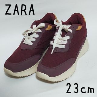 ザラ(ZARA)のザラ ベルベット ボルドー エンジ 厚底スニーカー 35 23㎝ レディース(スニーカー)