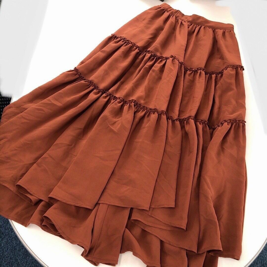 rienda(リエンダ)のrienda♡シフォンティアードJ/Wロングスカート♡ブラウンS♡リエンダギャル レディースのスカート(ロングスカート)の商品写真