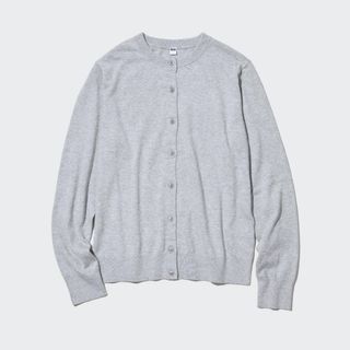 ユニクロ(UNIQLO)のUVカットクルーネックカーディガン グレー XL(カーディガン)