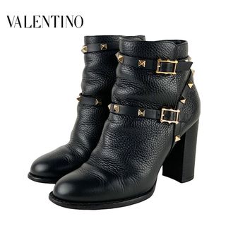 ヴァレンティノ(VALENTINO)のヴァレンティノ VALENTINO ブーツ ショートブーツ 靴 シューズ レザー ブラック ゴールド ロックスタッズ ベルト(ブーツ)