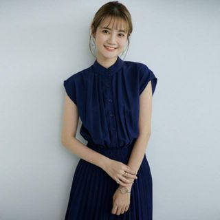 【並行輸入】ロング ワンピース シャツ風 フレンチスリーブ gdress4136(ミニワンピース)