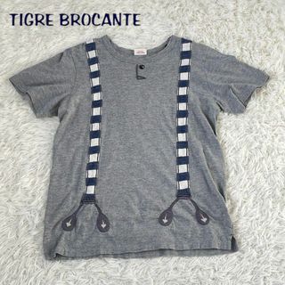 ティグルブロカンテ(TIGRE BROCANTE)のTIGRE ティグルブロカンテ　サスペンダー　柄　Tシャツ　グレー　刺繍(Tシャツ(半袖/袖なし))