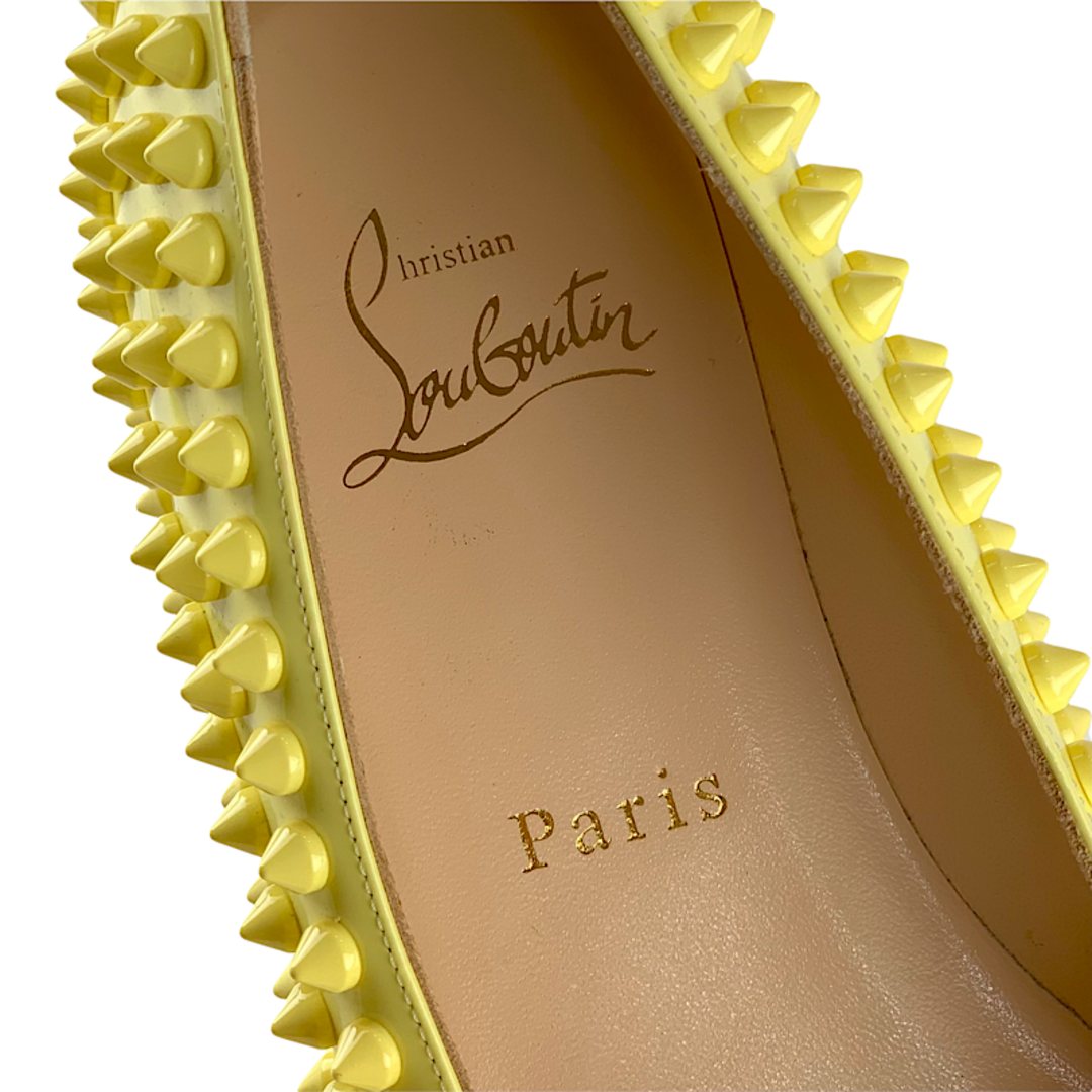 Christian Louboutin(クリスチャンルブタン)のクリスチャンルブタン Christian Louboutin フラットシューズ スリッポン 靴 シューズ パテント イエロー 未使用 フラットパンプス スパイク スタッズ レディースの靴/シューズ(ハイヒール/パンプス)の商品写真