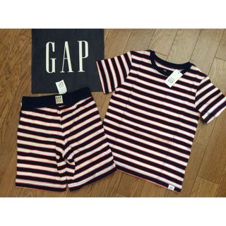 ギャップキッズ(GAP Kids)の新品未使用タグ付きGAPロゴ入りボーダーTシャツウエストゴムショートパンツ105(Tシャツ/カットソー)