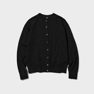 ユニクロ(UNIQLO)のUVカットクルーネックカーディガン ブラック XL(カーディガン)