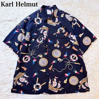 Karl Helmut - カールヘルム 総柄シャツ アロハ オーバーシルエット 船 羅針盤 浮輪 ネイビー