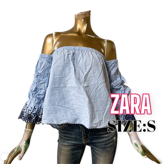 ザラ(ZARA)のZARA ♥ 刺繍 レース ストライプ オフショル ブラウス(シャツ/ブラウス(長袖/七分))