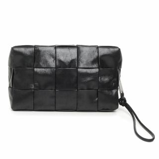 ボッテガヴェネタ(Bottega Veneta)のボッテガヴェネタ マキシイントレチャート WASH BAG ウォッシュ クラッチ セカンドバッグ ポーチ ペーパーカーフスキン レザー ブラック 黒 シルバー金具 649993 BOTTEGA VENETA（未使用保管品）(セカンドバッグ/クラッチバッグ)