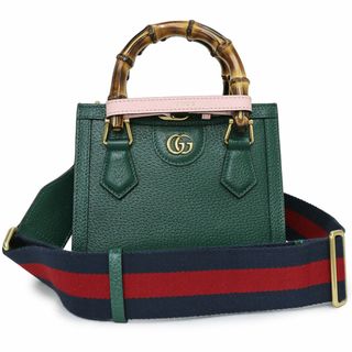 グッチ(Gucci)のグッチ ダイアナ ミニ トート 2way ショルダー ハンドバッグ 斜め掛け レザー バンブー グリーン 緑 ゴールド金具 702732 GUCCI（未使用保管品）(ショルダーバッグ)