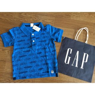 ベビーギャップ(babyGAP)の半額以下★新品未使用未開封GAPロゴ入半袖ポロシャツ自転車柄ブルー青18-24(Tシャツ/カットソー)