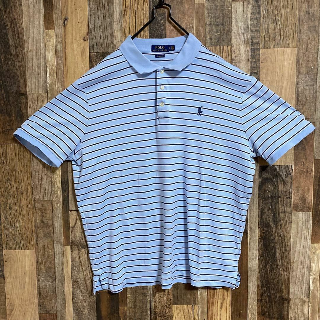 POLO RALPH LAUREN(ポロラルフローレン)のポロラルフローレン メンズ 半袖 ポロシャツ ボーダー 水色 USA古着 90s メンズのトップス(ポロシャツ)の商品写真