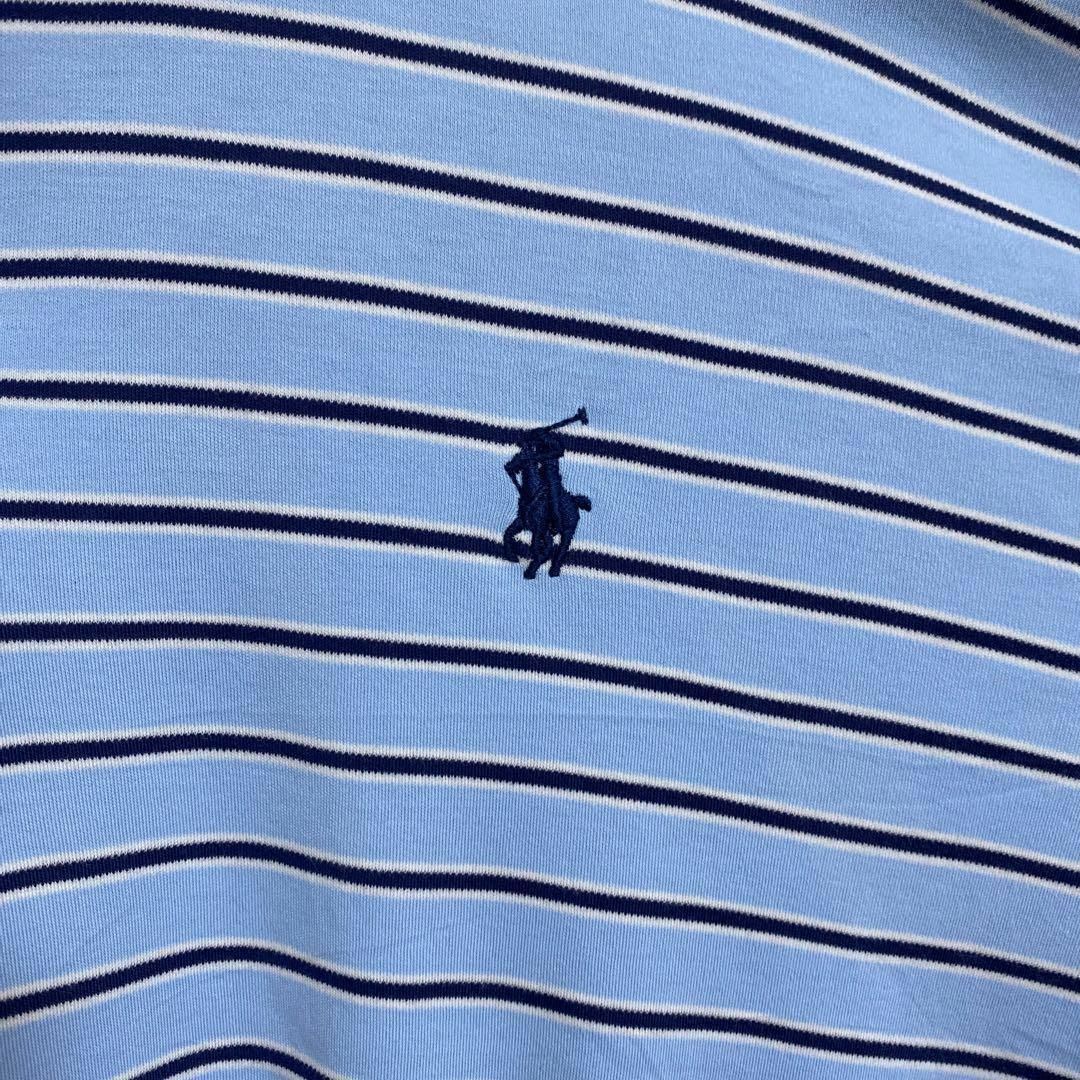 POLO RALPH LAUREN(ポロラルフローレン)のポロラルフローレン メンズ 半袖 ポロシャツ ボーダー 水色 USA古着 90s メンズのトップス(ポロシャツ)の商品写真