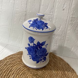 ROYAL ARDEN サニタリーポット 蓋付き 陶器 青 薔薇 バラ(その他)