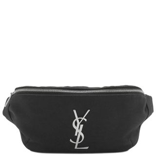 サンローラン(Saint Laurent)のサンローラン SAINT LAURENT ボディバッグ クラシックモノグラム ベルトバッグ キャンバス レザー ブラック シルバー金具 黒 YSL   590076【中古】(ボディーバッグ)