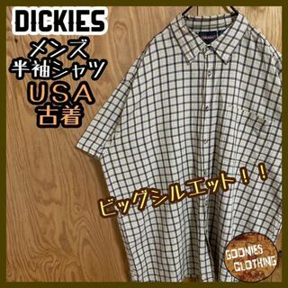 ディッキーズ(Dickies)のディッキーズ チェック 柄 シャツ メンズ USA古着 半袖 ベージュ 2XL(シャツ)