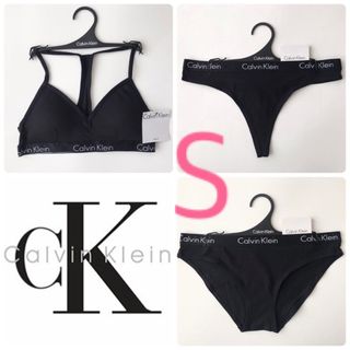 カルバンクライン(Calvin Klein)のレア CK 下着 USA カルバンクライン ブラ ショーツ 3点 黒 S(ブラ&ショーツセット)