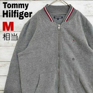 トミーヒルフィガー(TOMMY HILFIGER)のw64 US古着 トミーヒルフィガー フルジップ スウェット 襟ライン 刺繍ロゴ(スウェット)